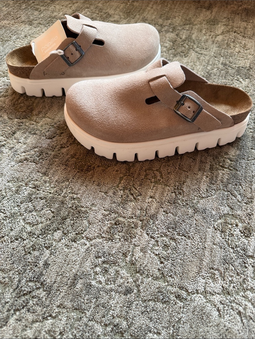 Birkenstock Papillio Boston Chunky Clogs 36 US 5–5.5 Warm Sand Suede NWT
